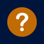 Navy blue square contains an orange circle with a white question mark inside.
