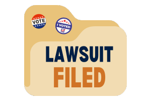 Manila folder graphic with text that reads: "Lawsuit Filed"